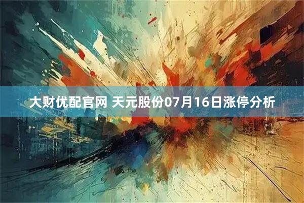 大财优配官网 天元股份07月16日涨停分析
